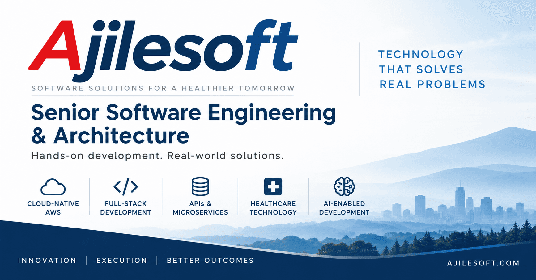 Ajilesoft senior software engineering and architecture services: cloud-native AWS, full-stack development, APIs and microservices, healthcare technology, and AI-enabled development